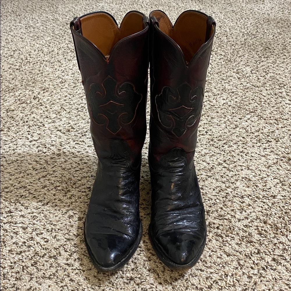 Lucchese Full Quill Ostrich mens Exotic Cowboy Western BLACK CHERRY